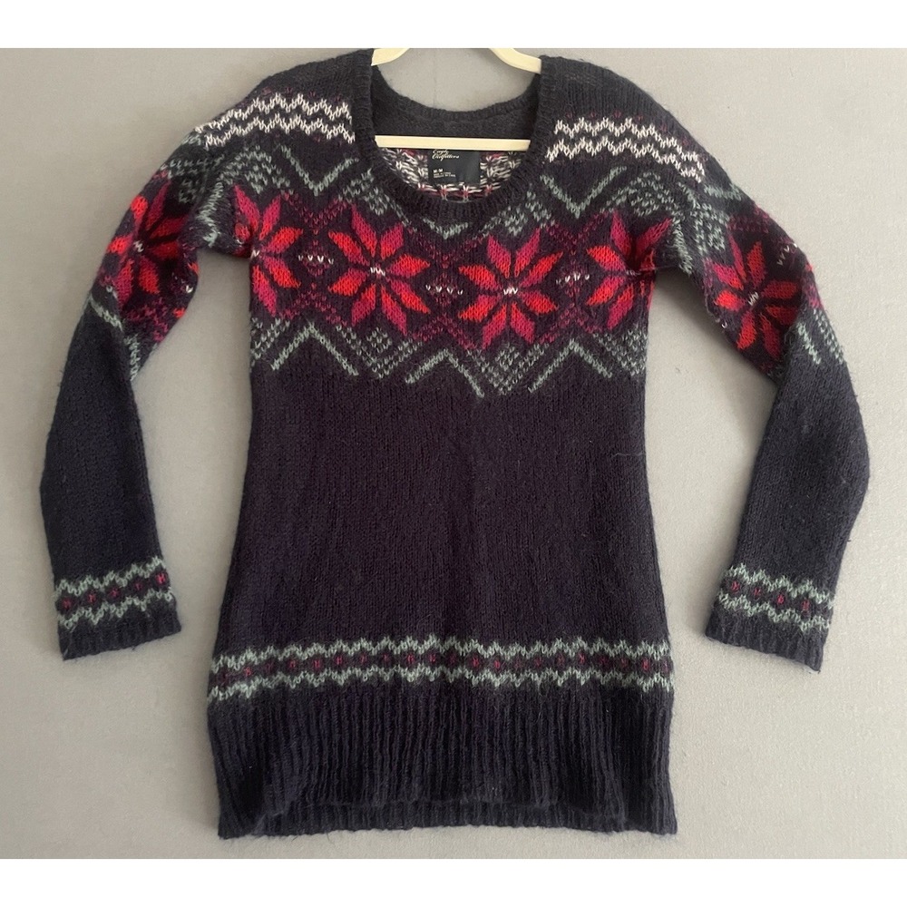 American Eagle Women M Sweater Mohair Wool Tunic Nordic Long Skinny Fairisle Y2K - Picture 5 of 13